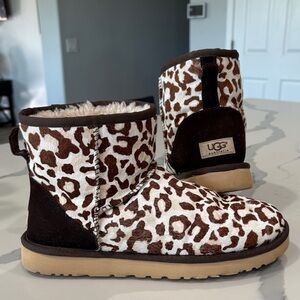 UGG women’s Classic Mini Brown and Cream Animal Print Boots